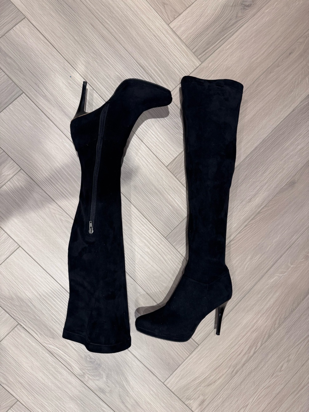 Black Suede Stiletto Boots - Women's Elegant Over-the-Knee Heels